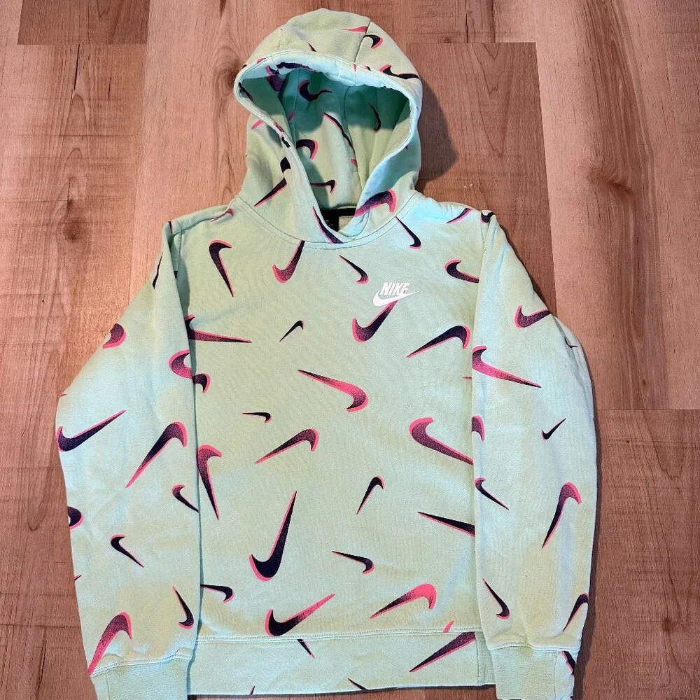 Nike Girls All Over Print Swoosh Crewneck Sportwear Sweatshirt Hoodie